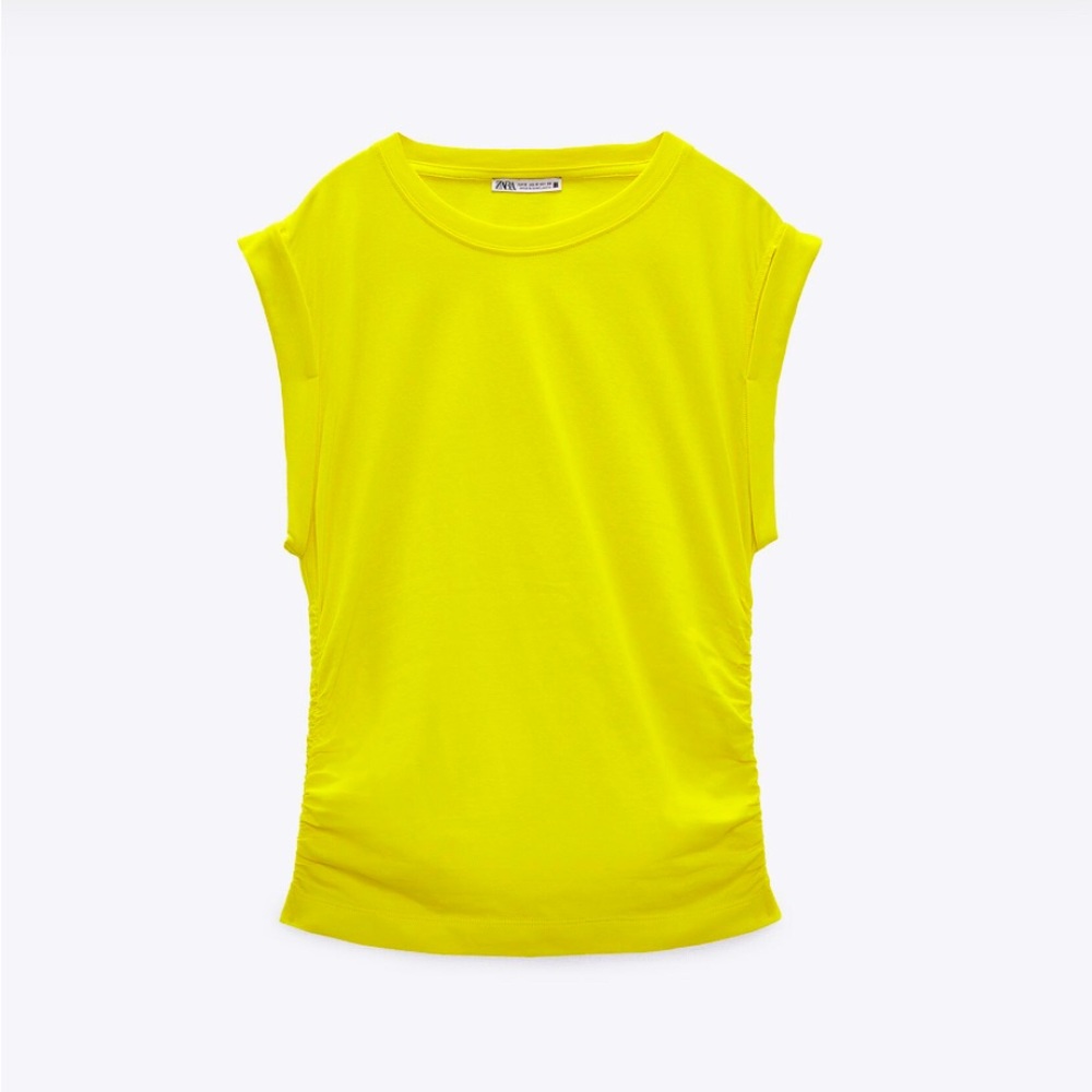 Zara Neon yellow rouched sided top